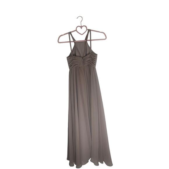 Azazie Women's Bridesmaid Dress Size 18 Chiffon Halter Maxi Gown in Blush Pink - Picture 8 of 11